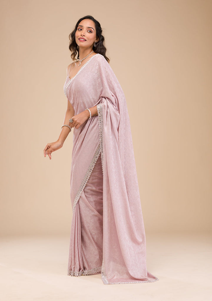 Lavender Stonework Semi Crepe Saree-Koskii