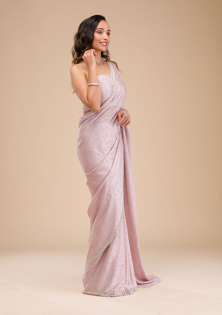 Lavender Stonework Semi Crepe Saree-Koskii