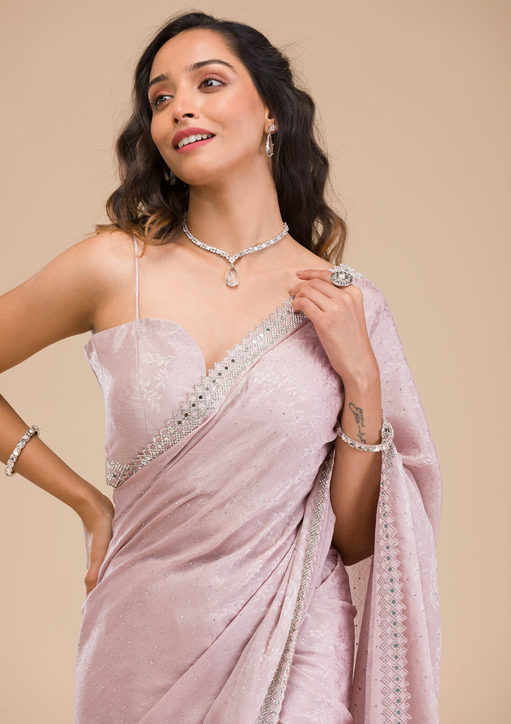 Lavender Stonework Semi Crepe Saree-Koskii