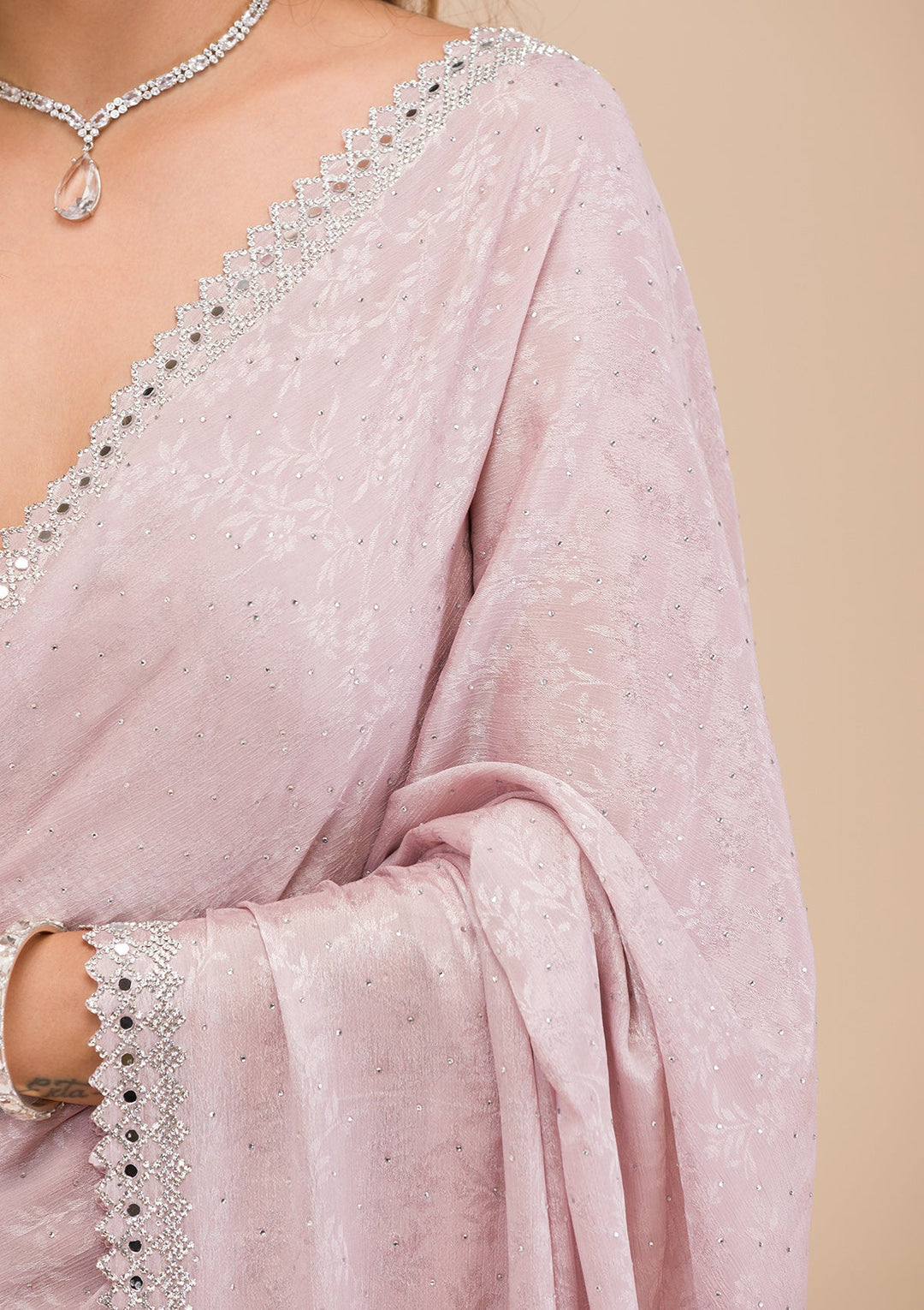 Lavender Stonework Semi Crepe Saree-Koskii