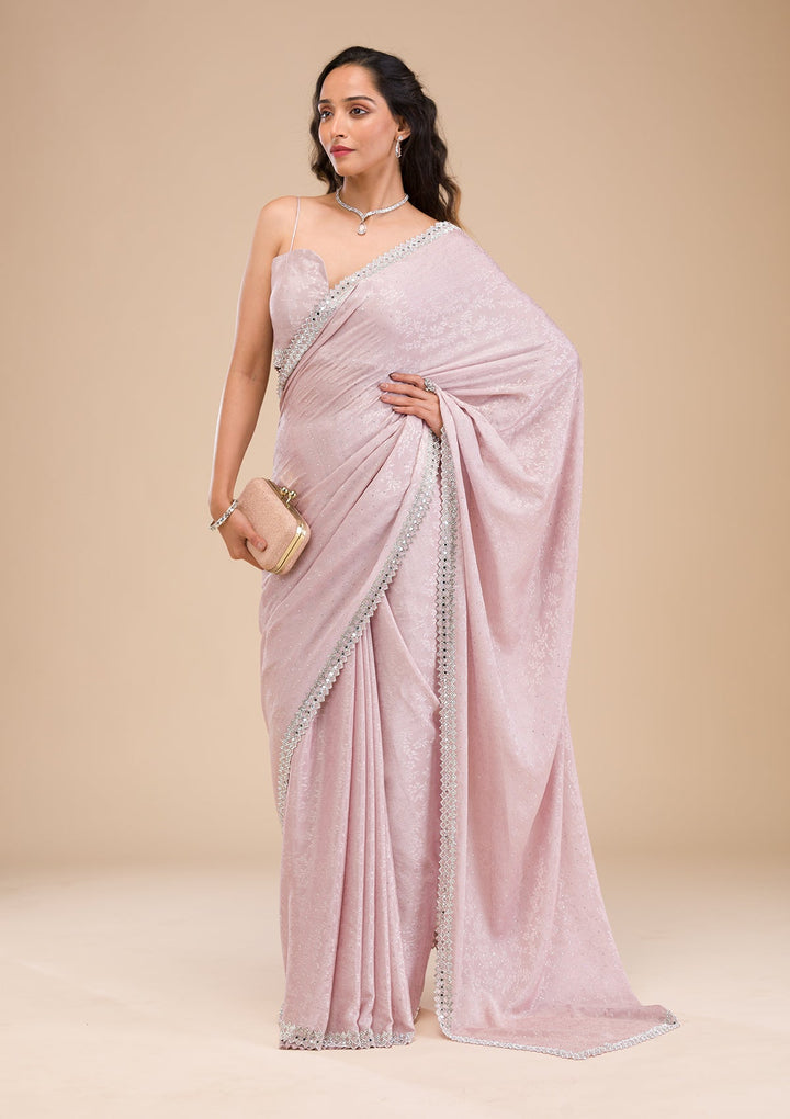 Lavender Stonework Semi Crepe Saree-Koskii