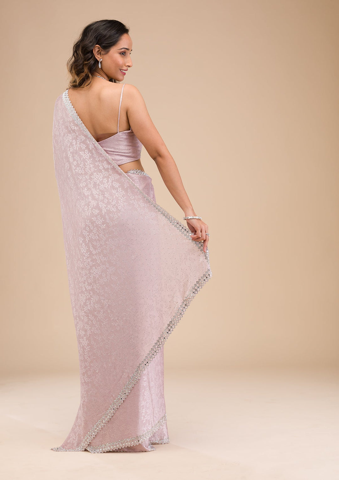 Lavender Stonework Semi Crepe Saree-Koskii