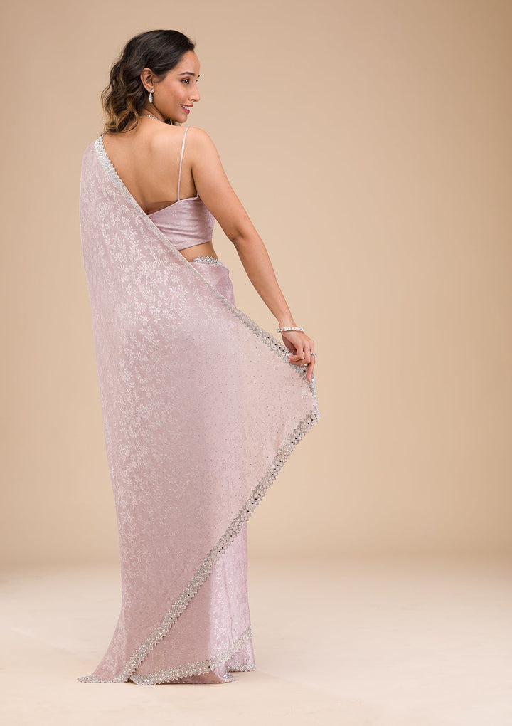Lavender Stonework Semi Crepe Saree-Koskii