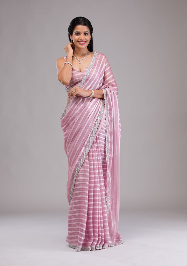 Lavender Stonework Semi Crepe Saree-Koskii