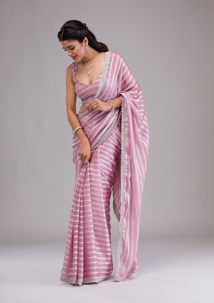 Lavender Stonework Semi Crepe Saree-Koskii