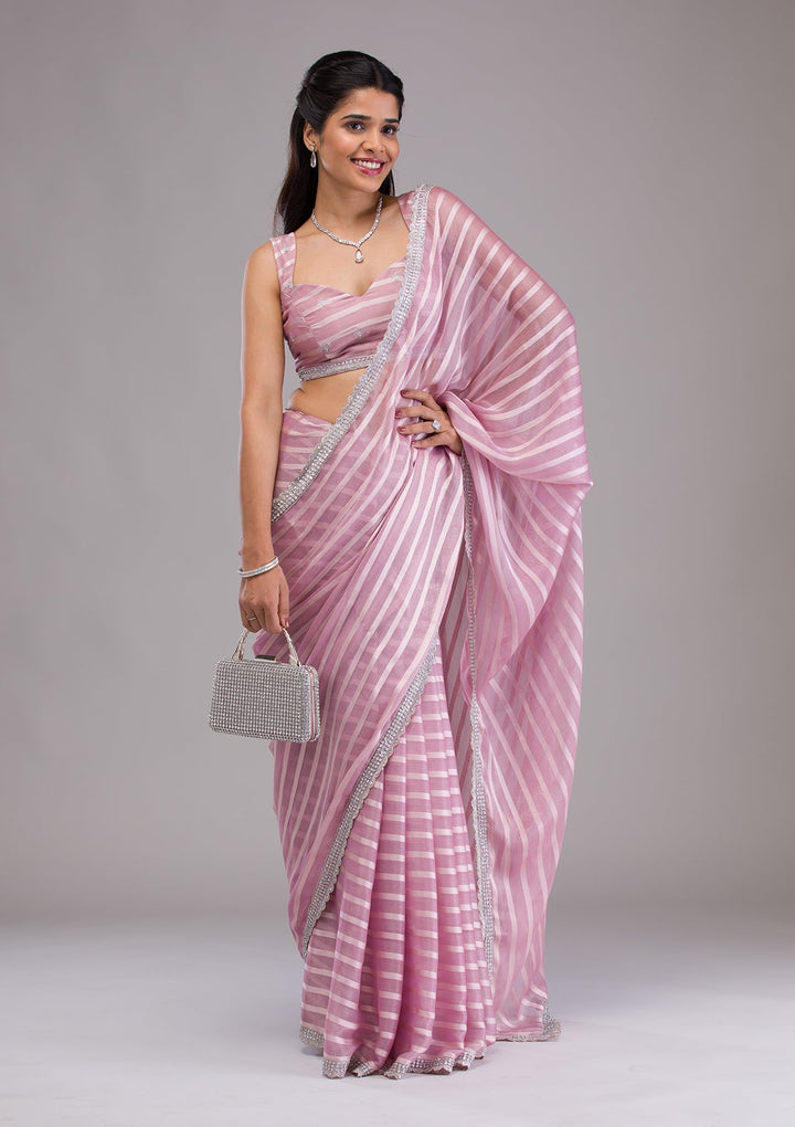 Lavender Stonework Semi Crepe Saree-Koskii