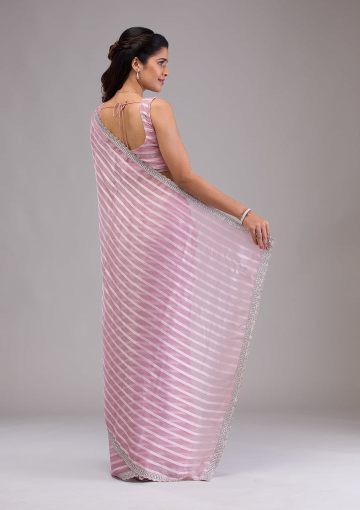 Lavender Stonework Semi Crepe Saree-Koskii