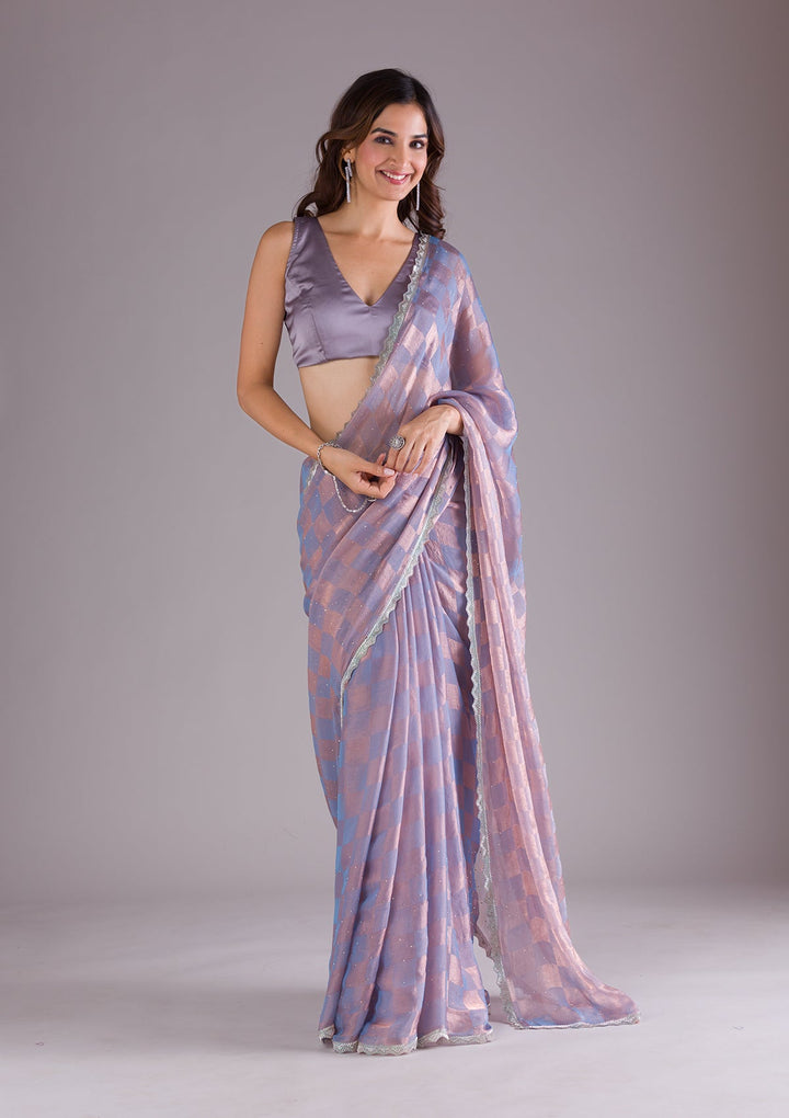 Lavender Stonework Semi Crepe Saree-Koskii