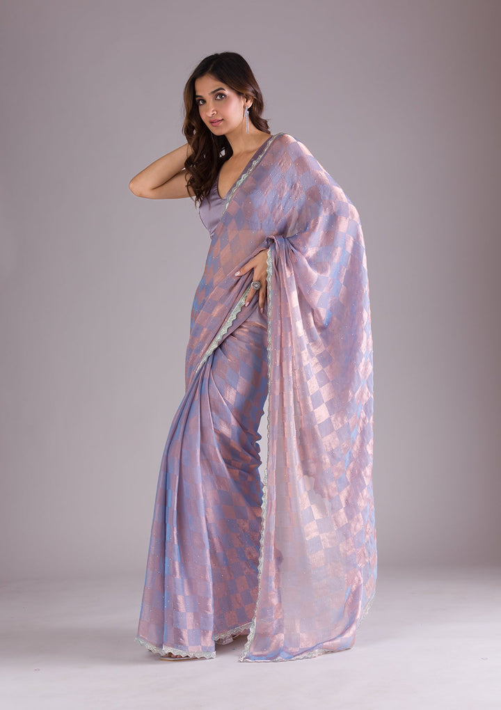 Lavender Stonework Semi Crepe Saree-Koskii
