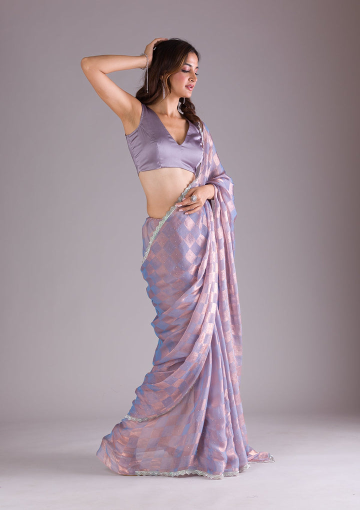 Lavender Stonework Semi Crepe Saree-Koskii