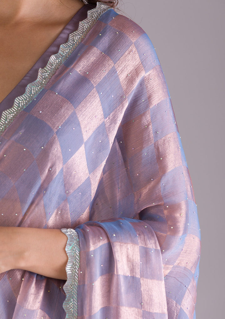 Lavender Stonework Semi Crepe Saree-Koskii