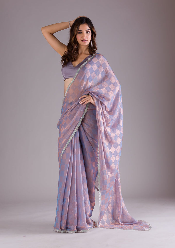 Lavender Stonework Semi Crepe Saree-Koskii