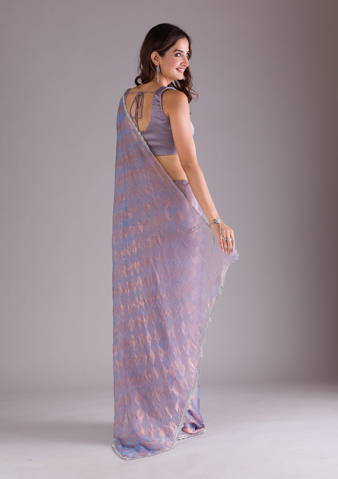 Lavender Stonework Semi Crepe Saree-Koskii