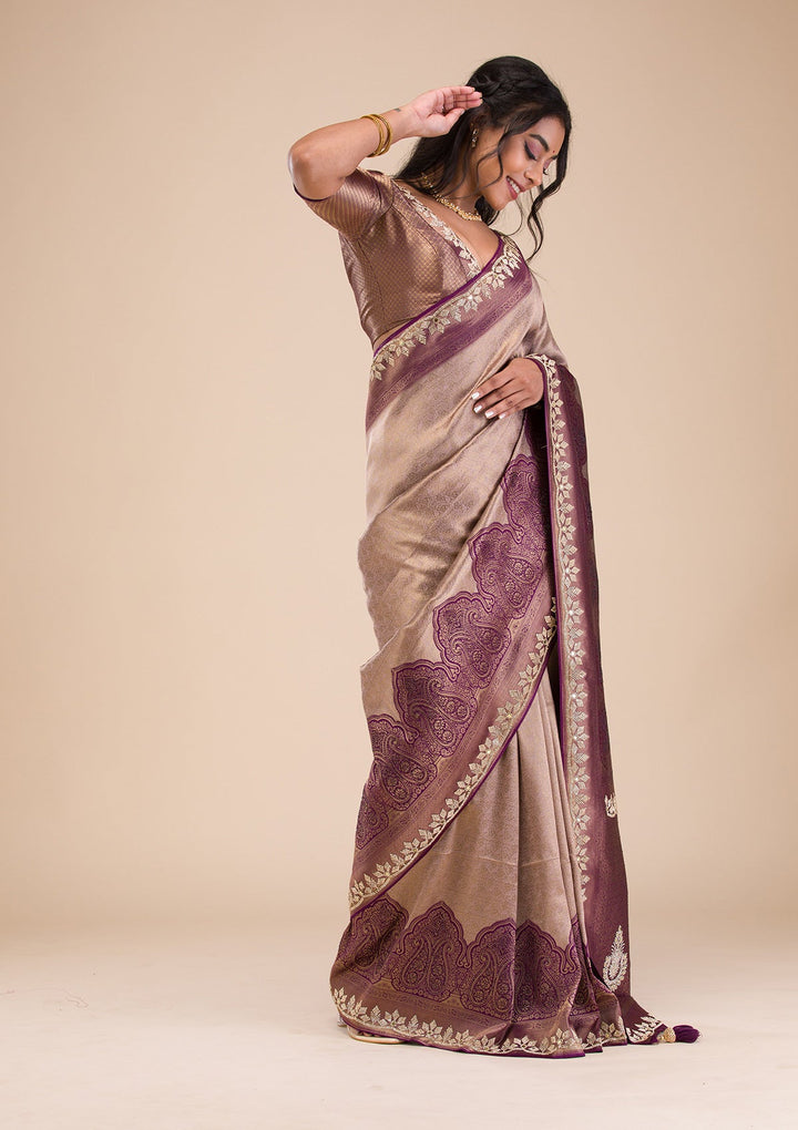 Lavender Stonework Soft Silk Saree-Koskii