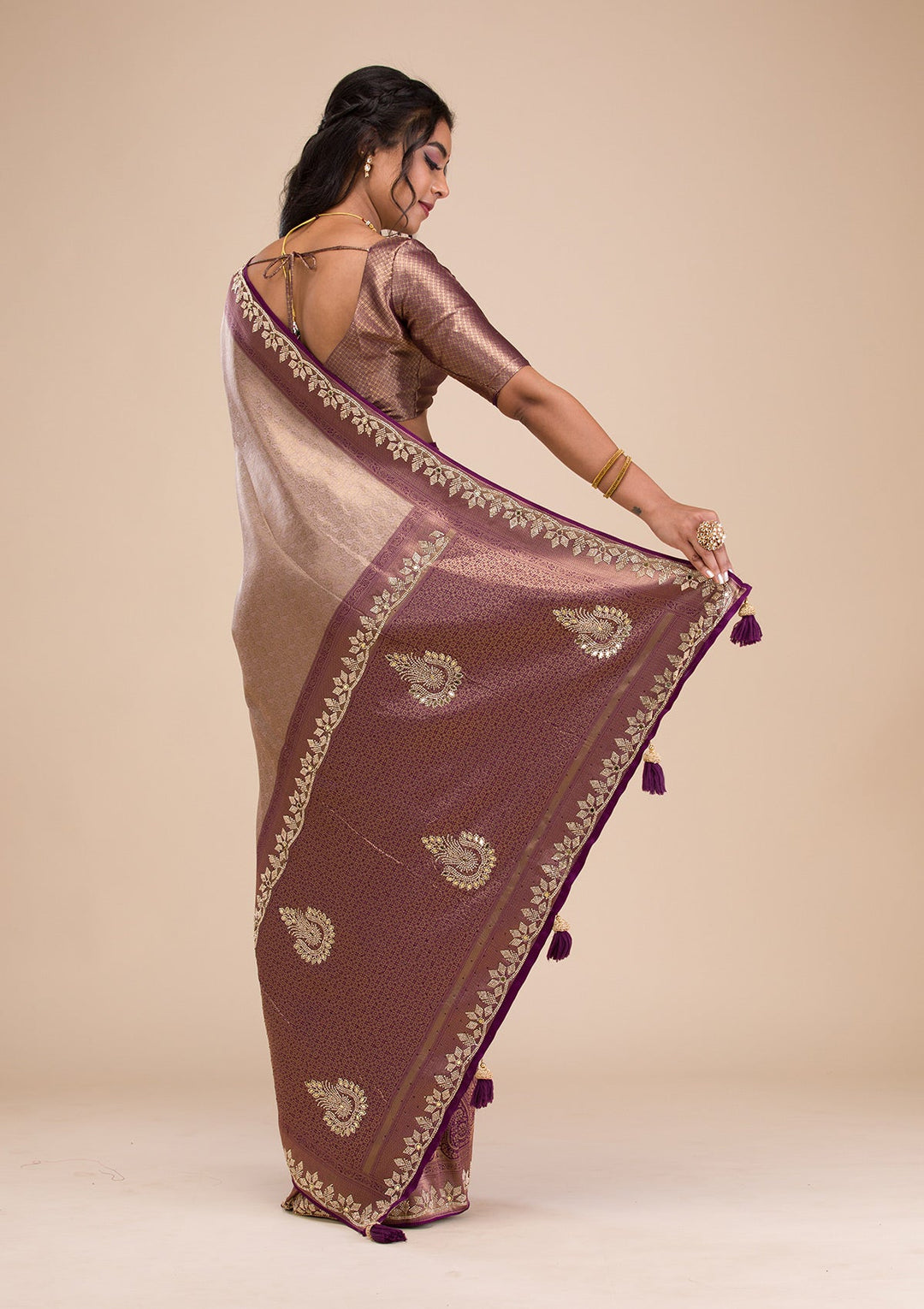 Lavender Stonework Soft Silk Saree-Koskii