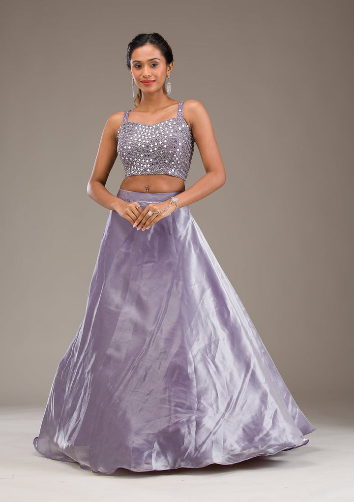 Lavender Stonework Tissue Readymade Lehenga