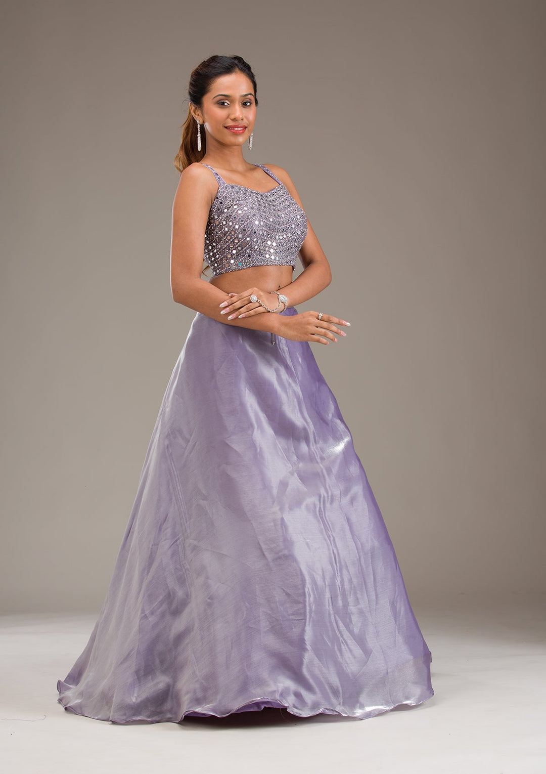 Lavender Stonework Tissue Readymade Lehenga