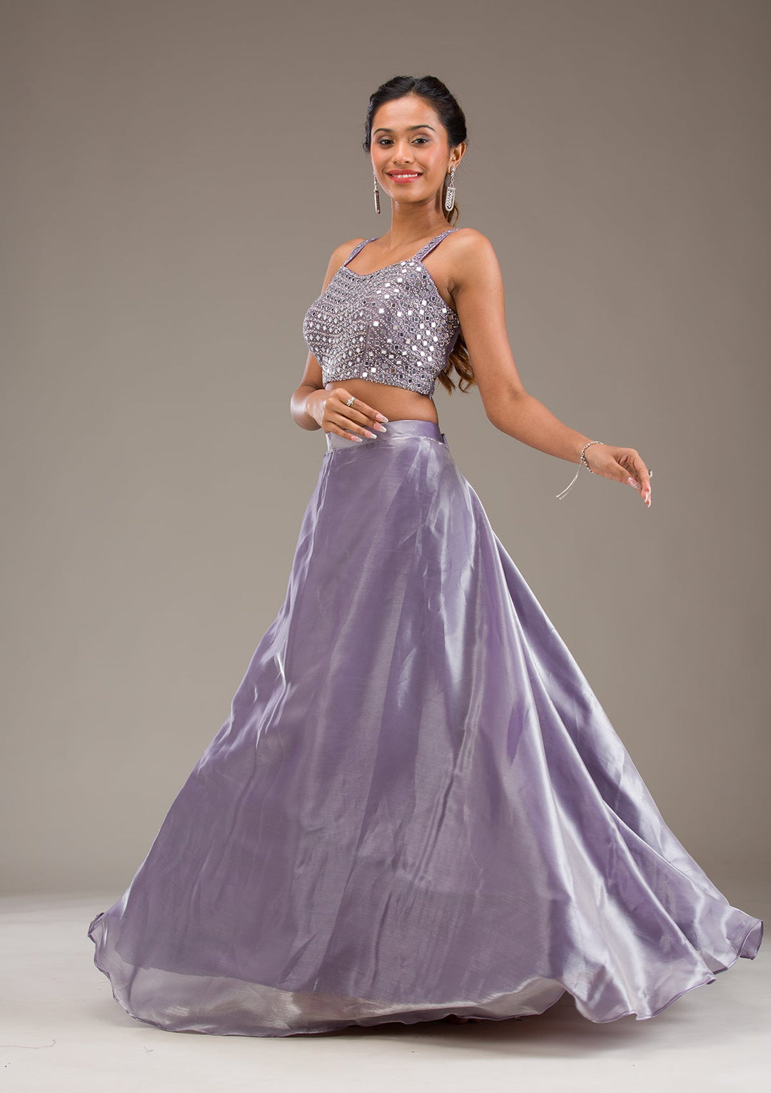 Lavender Stonework Tissue Readymade Lehenga