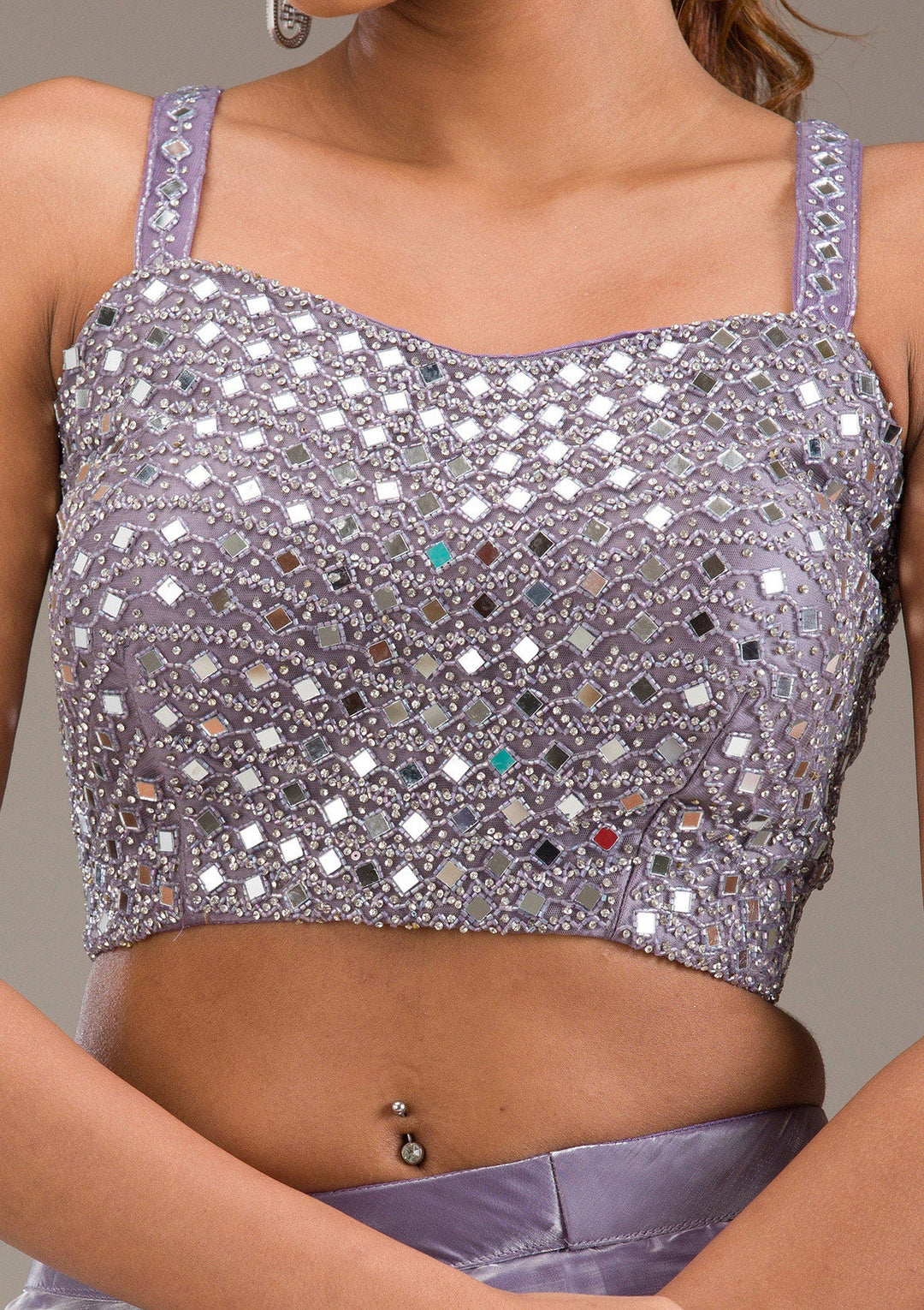 Lavender Stonework Tissue Readymade Lehenga