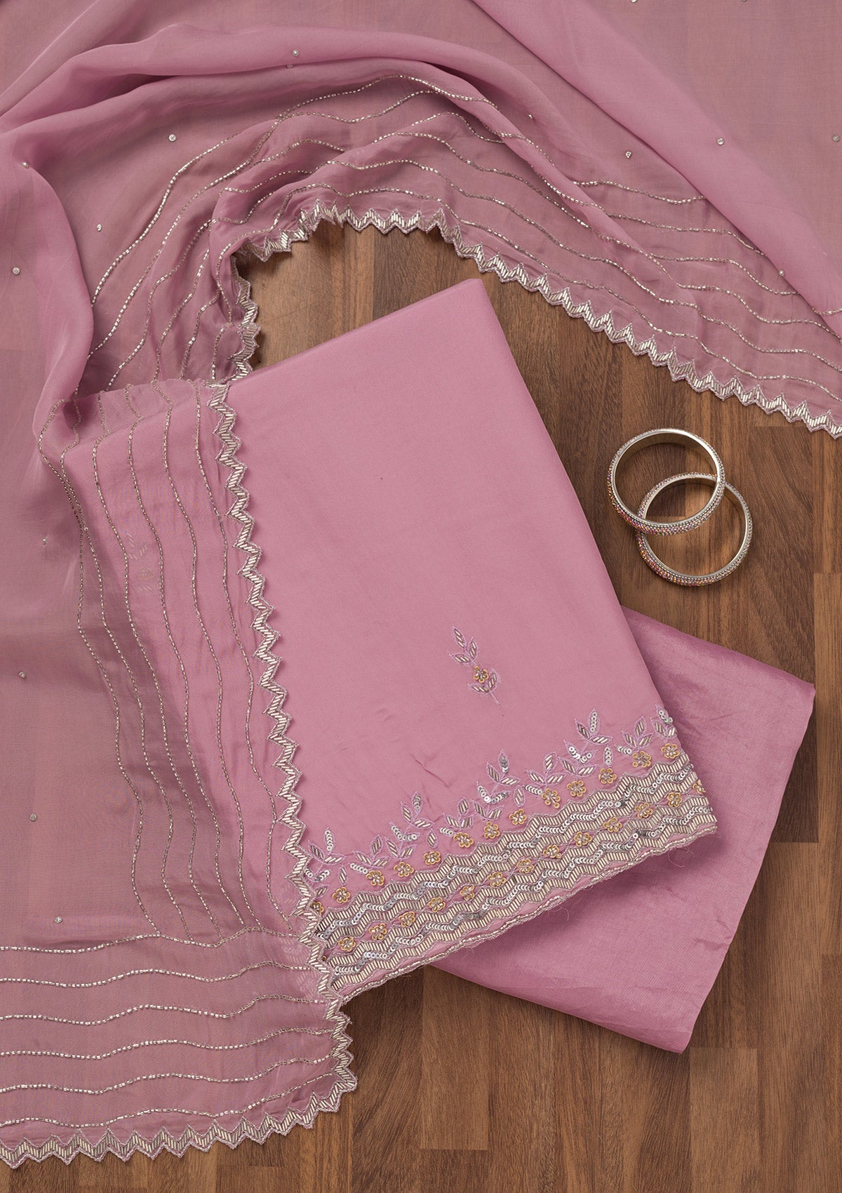 Lavender Stonework Tissue Unstitched Salwar Suit
