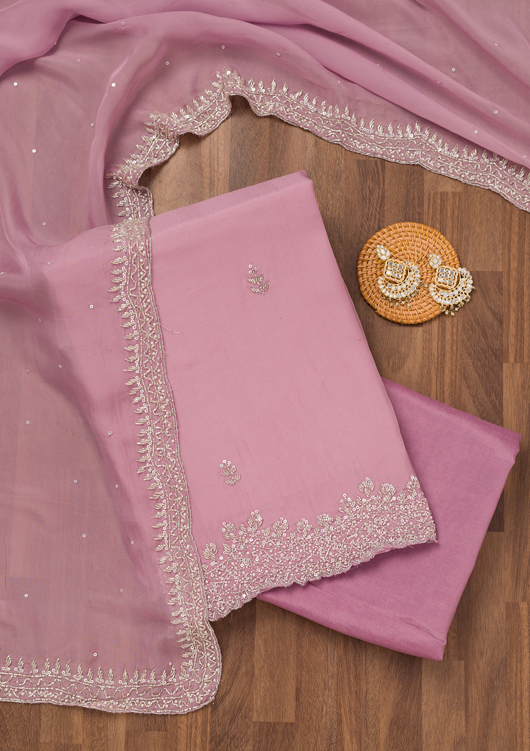 Lavender Stonework Tissue Unstitched Salwar Suit