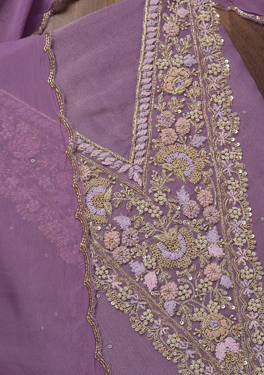 Lavender Stonework Tissue Unstitched Salwar Suit-Koskii