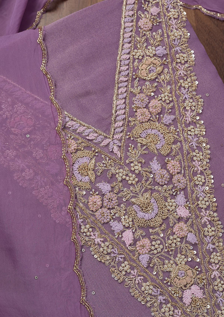 Lavender Stonework Tissue Unstitched Salwar Suit-Koskii