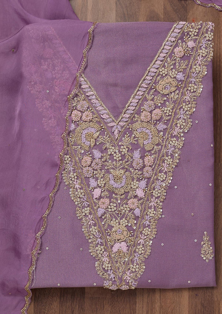 Lavender Stonework Tissue Unstitched Salwar Suit-Koskii