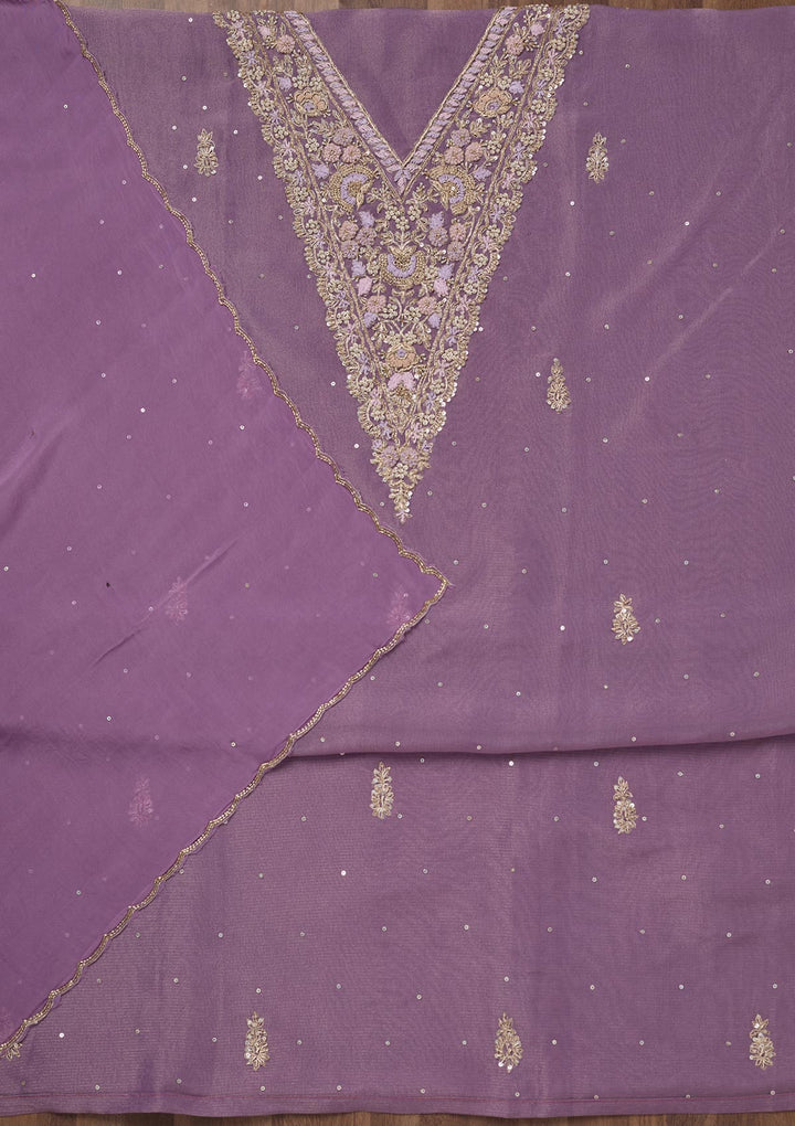 Lavender Stonework Tissue Unstitched Salwar Suit-Koskii