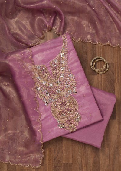 Lavender Stonework Tissue Unstitched Salwar Suit