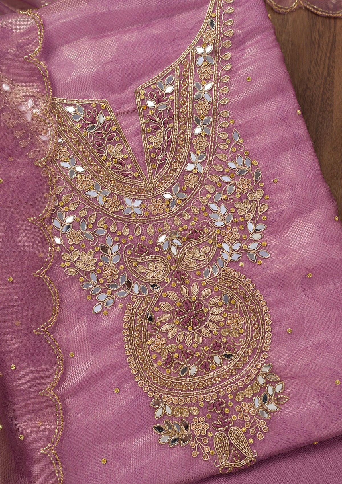 Lavender Stonework Tissue Unstitched Salwar Suit