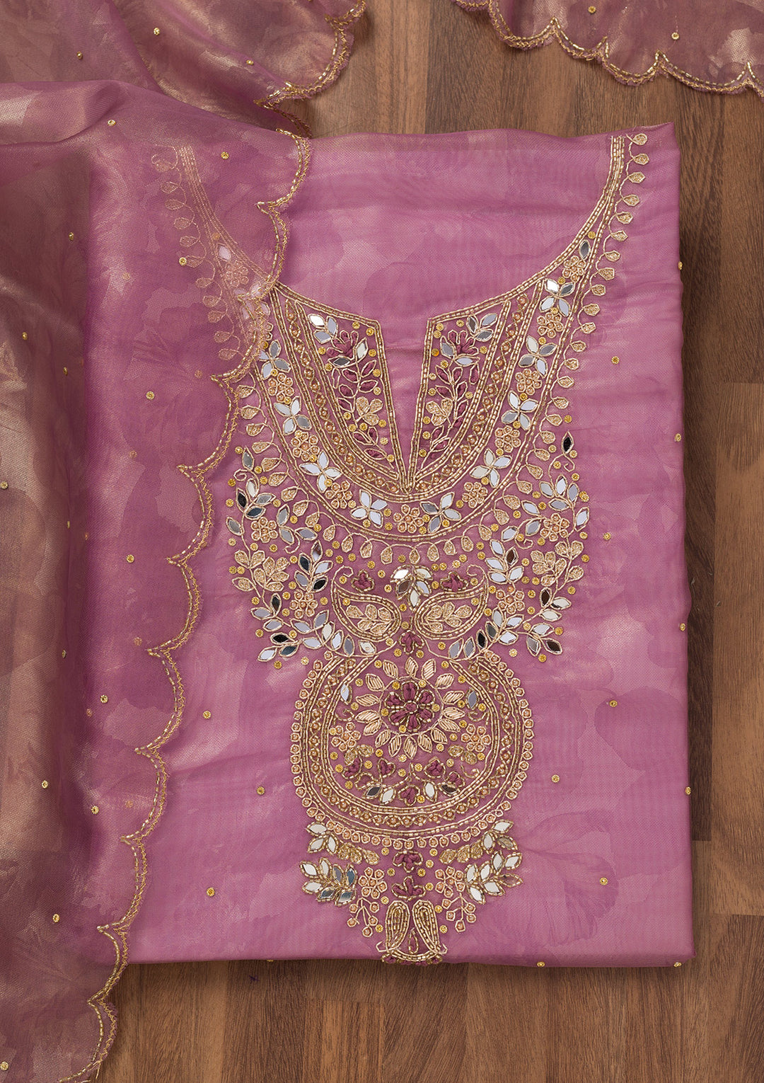 Lavender Stonework Tissue Unstitched Salwar Suit