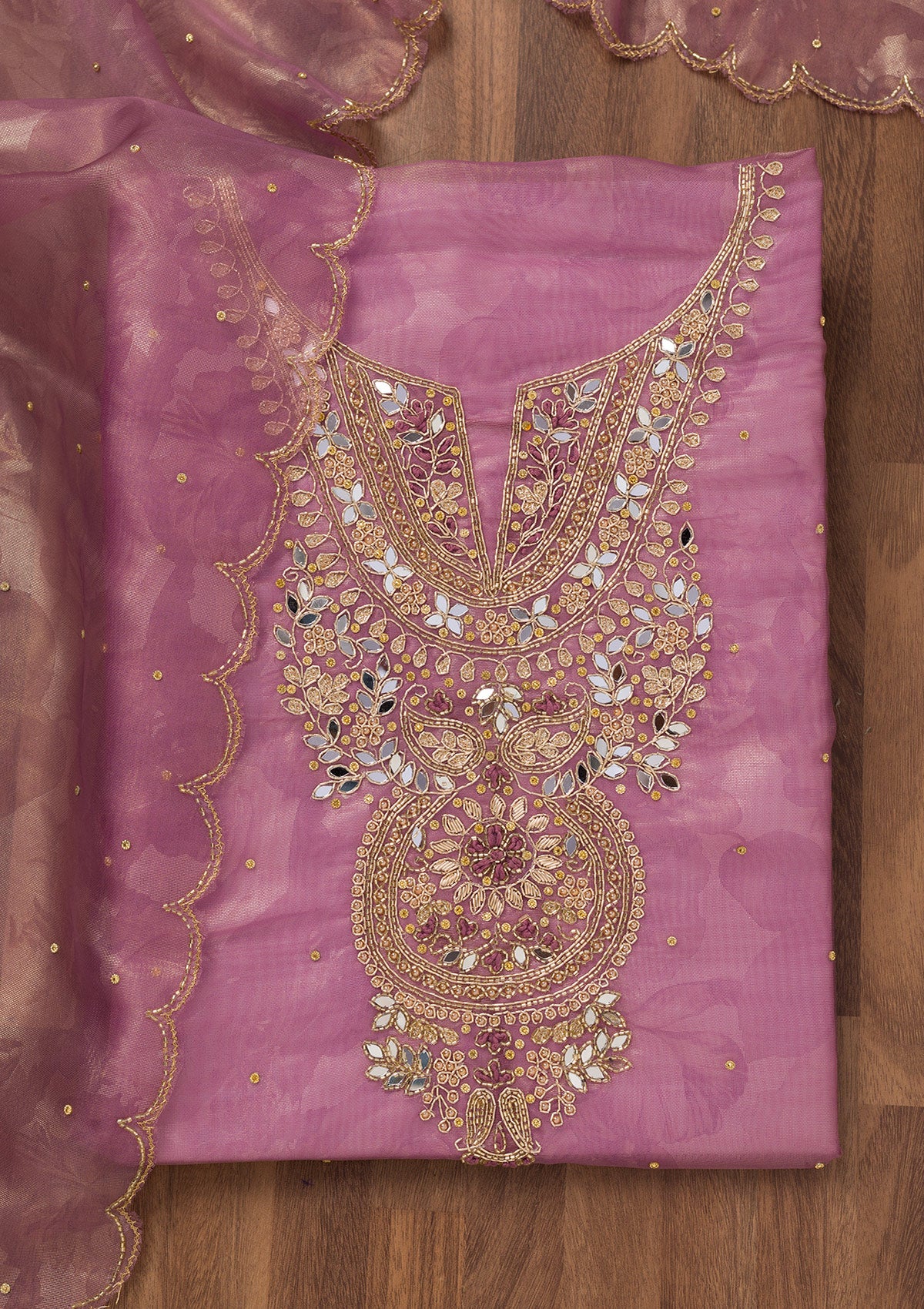 Lavender Stonework Tissue Unstitched Salwar Suit