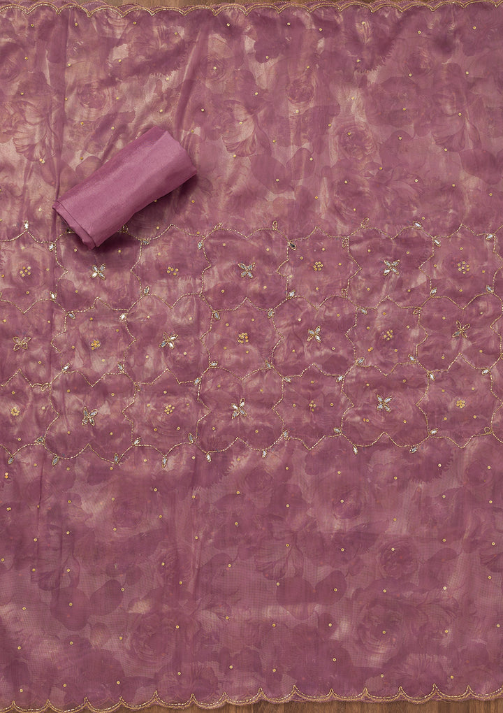 Lavender Stonework Tissue Unstitched Salwar Suit