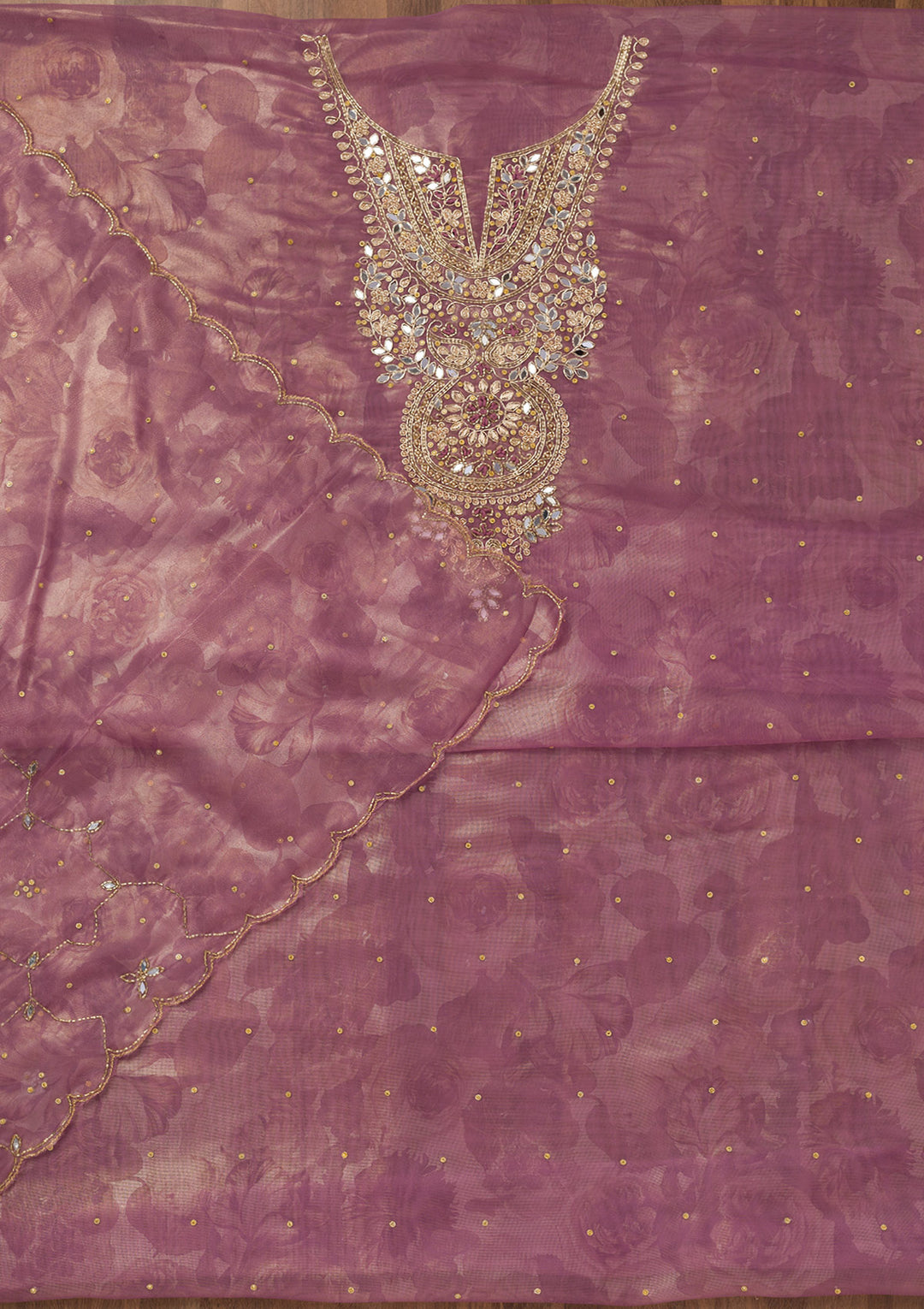 Lavender Stonework Tissue Unstitched Salwar Suit