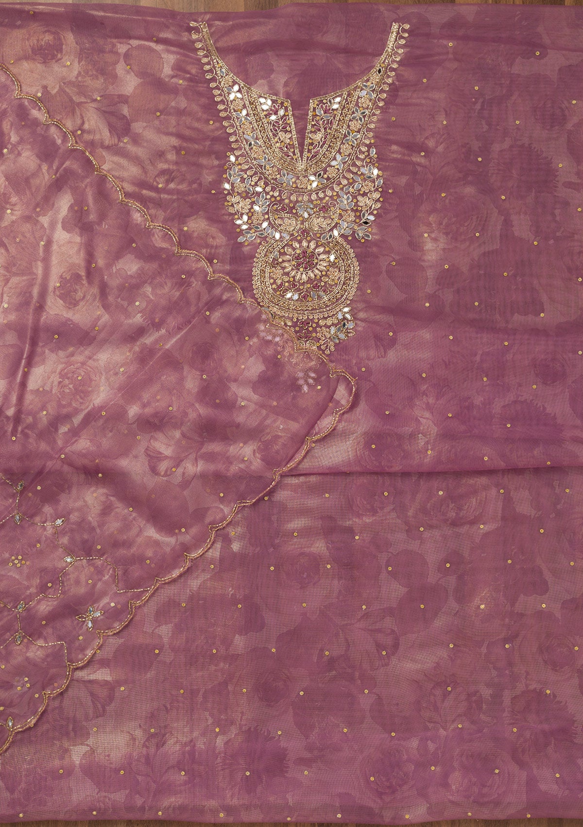 Lavender Stonework Tissue Unstitched Salwar Suit