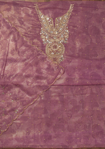Lavender Stonework Tissue Unstitched Salwar Suit