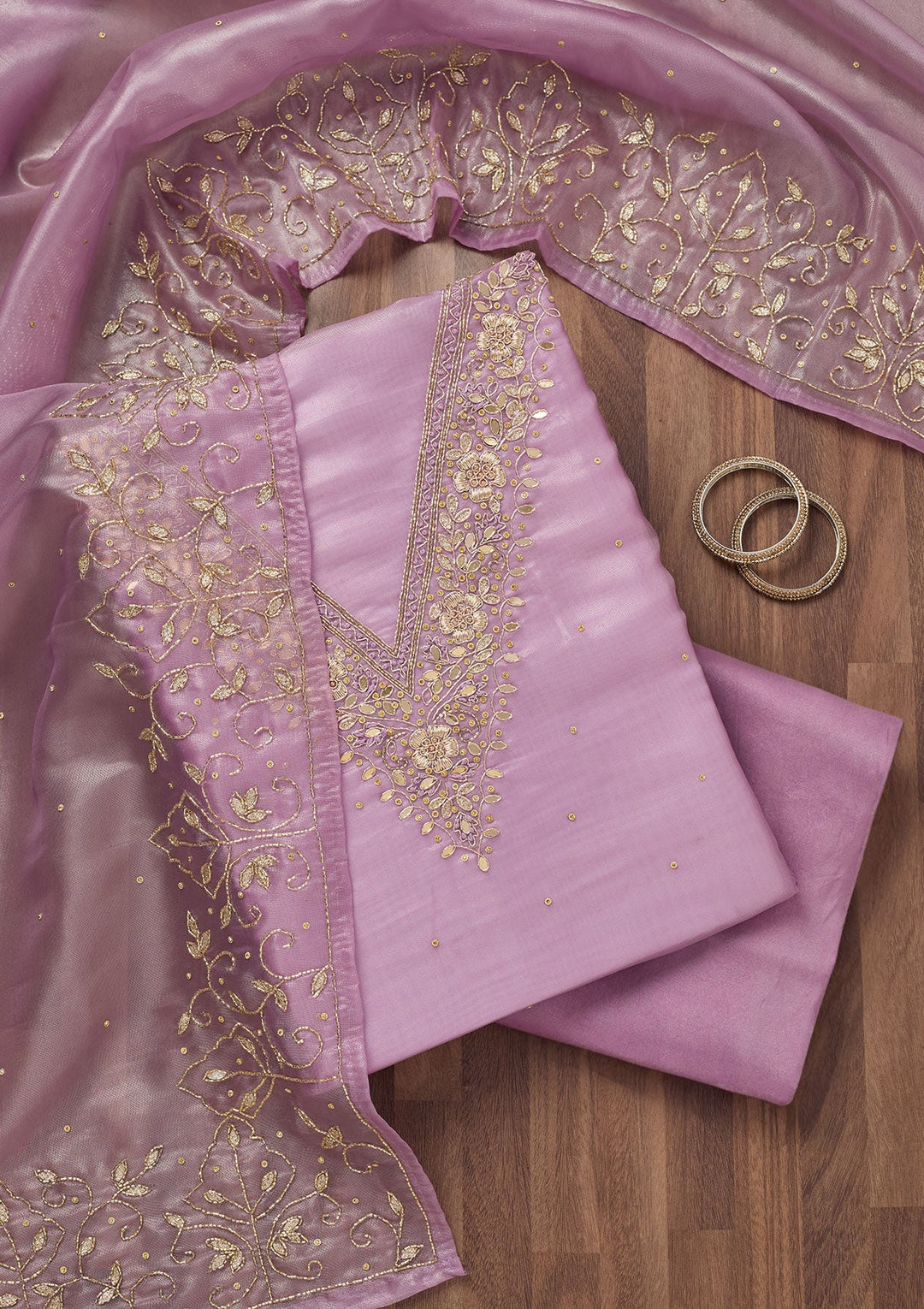 Lavender Stonework Tissue Unstitched Salwar Suit-Koskii