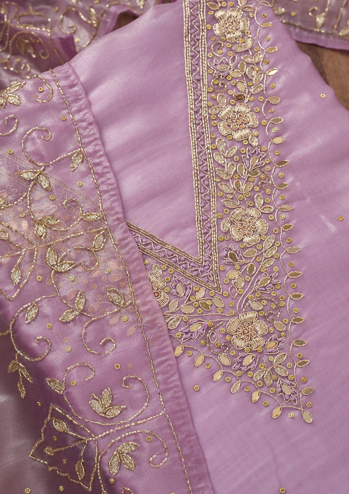 Lavender Stonework Tissue Unstitched Salwar Suit-Koskii