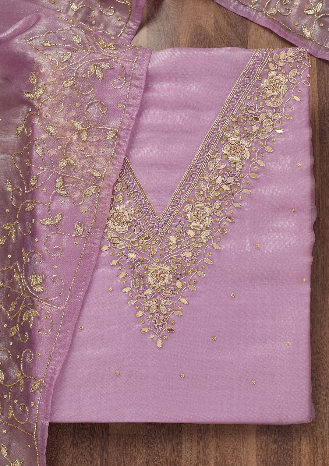 Lavender Stonework Tissue Unstitched Salwar Suit-Koskii