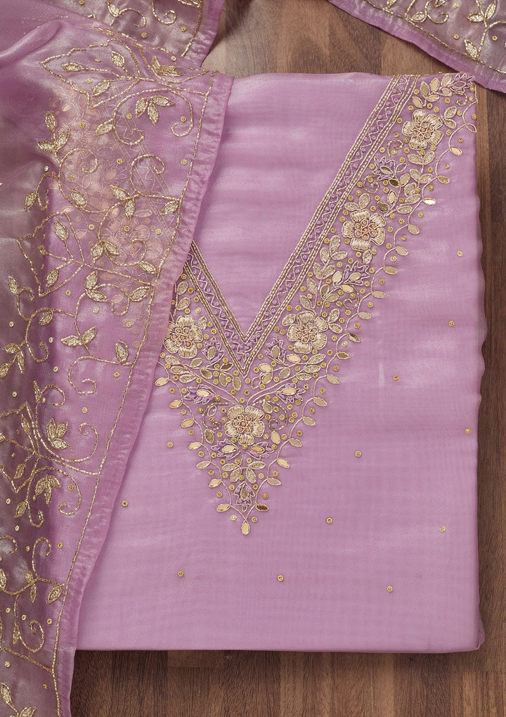 Lavender Stonework Tissue Unstitched Salwar Suit-Koskii