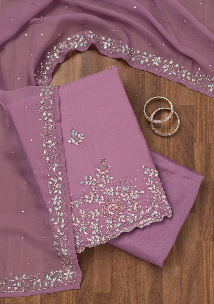 Lavender Stonework Tissue Unstitched Salwar Suit