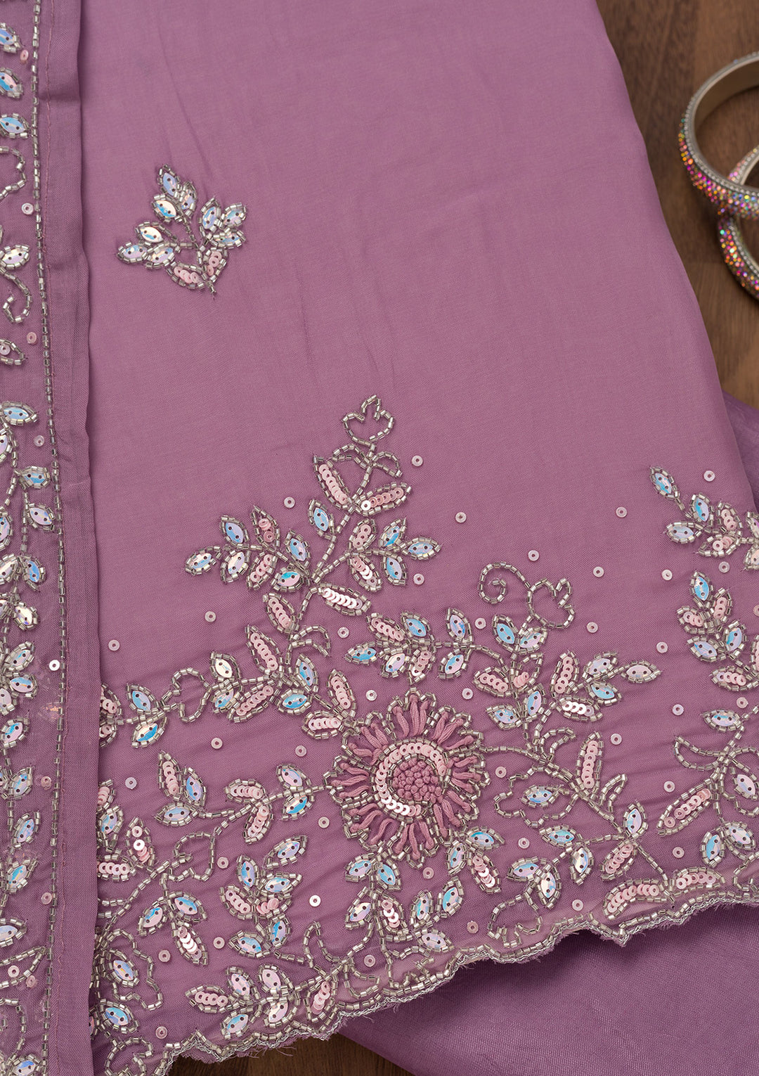 Lavender Stonework Tissue Unstitched Salwar Suit