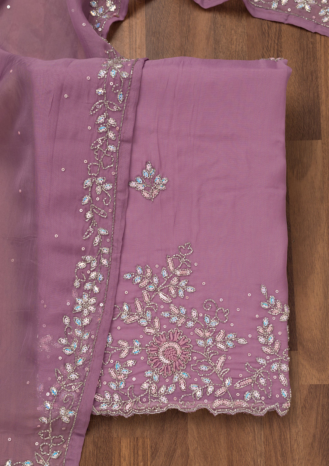 Lavender Stonework Tissue Unstitched Salwar Suit
