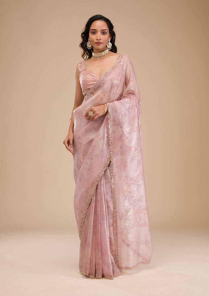 Lavender Stonework Tissue Saree-Koskii