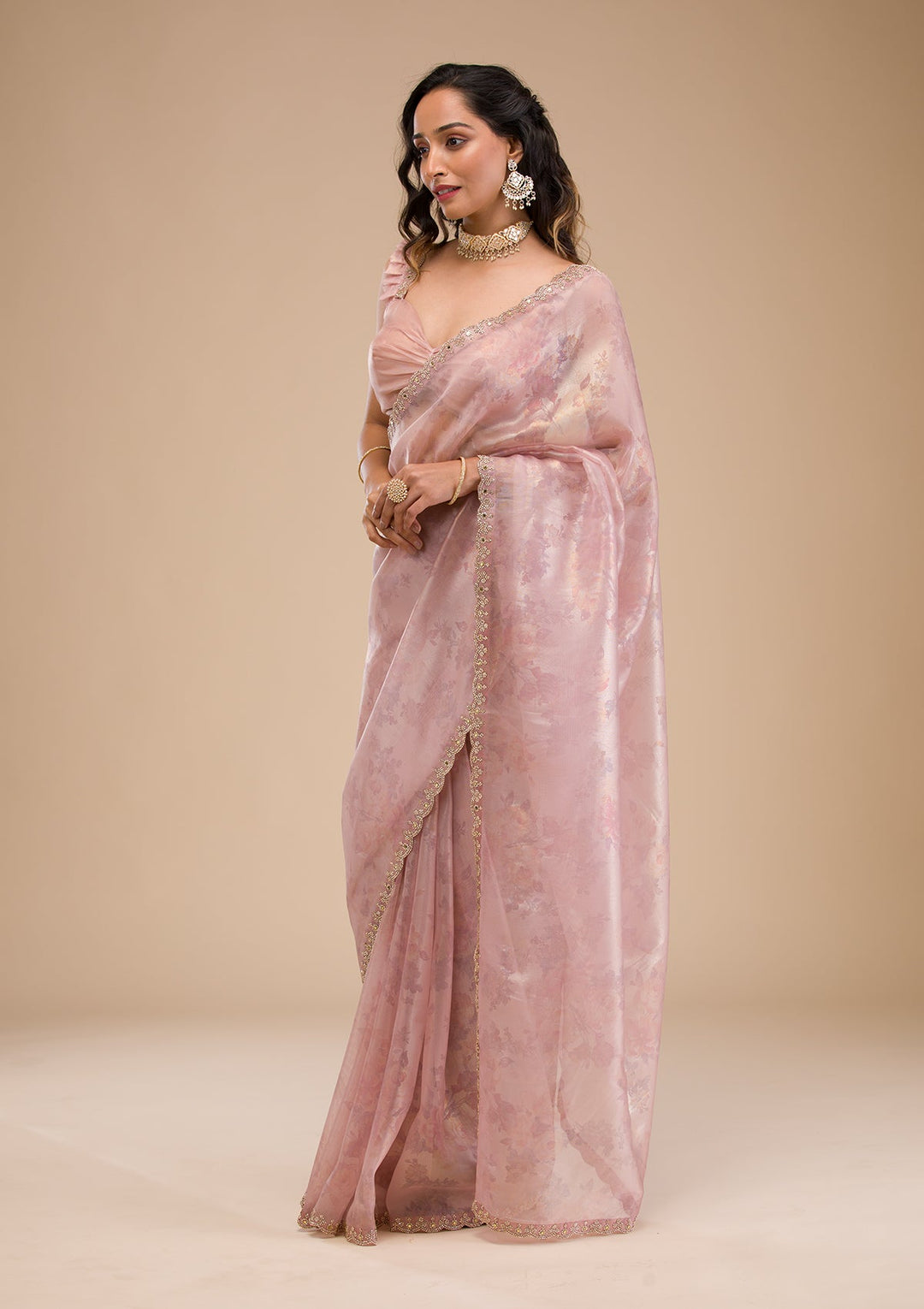 Lavender Stonework Tissue Saree-Koskii