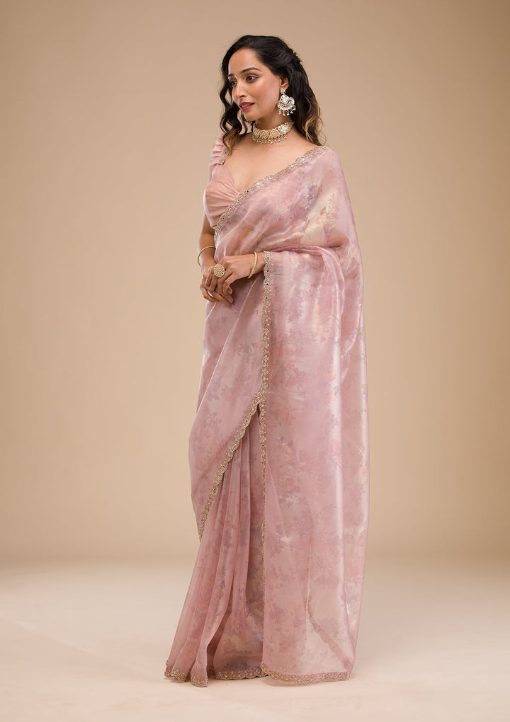 Lavender Stonework Tissue Saree-Koskii