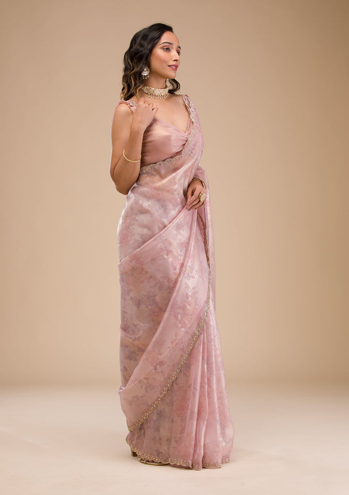 Lavender Stonework Tissue Saree-Koskii