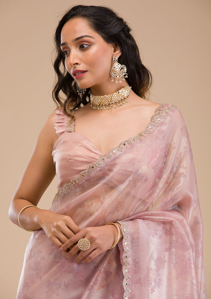 Lavender Stonework Tissue Saree-Koskii
