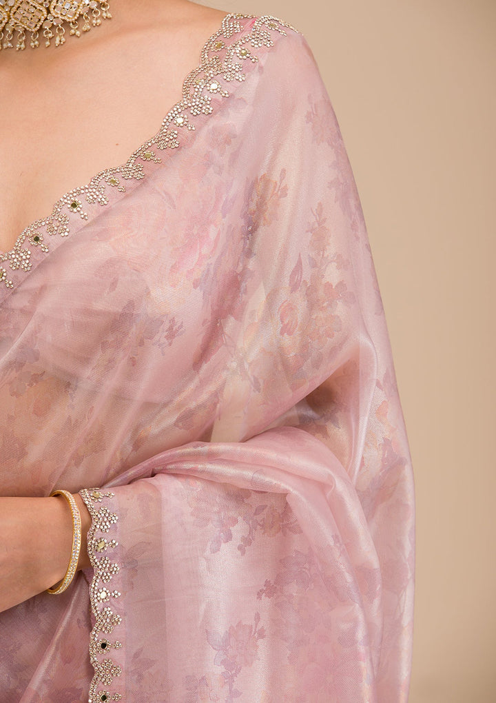 Lavender Stonework Tissue Saree-Koskii